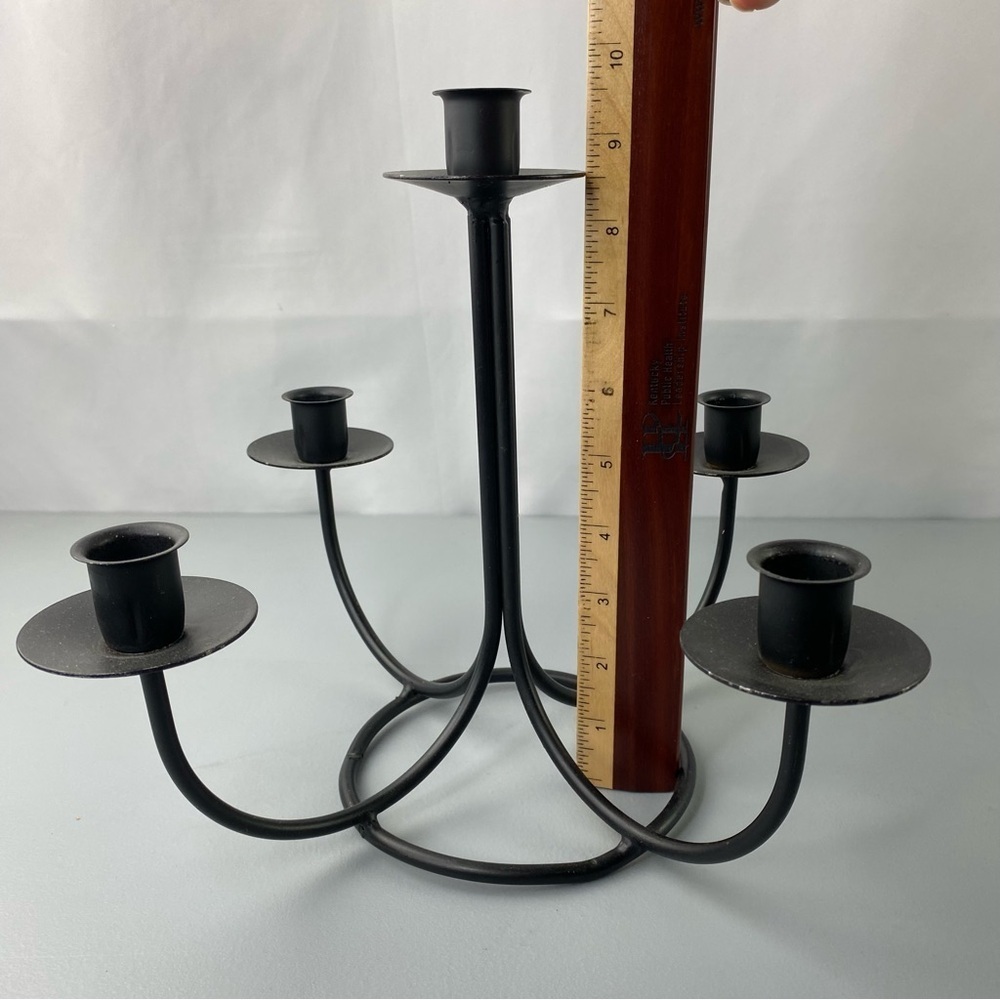 5 Arm Black Metal Taper Centerpiece Candleholder - Picture 5 of 6